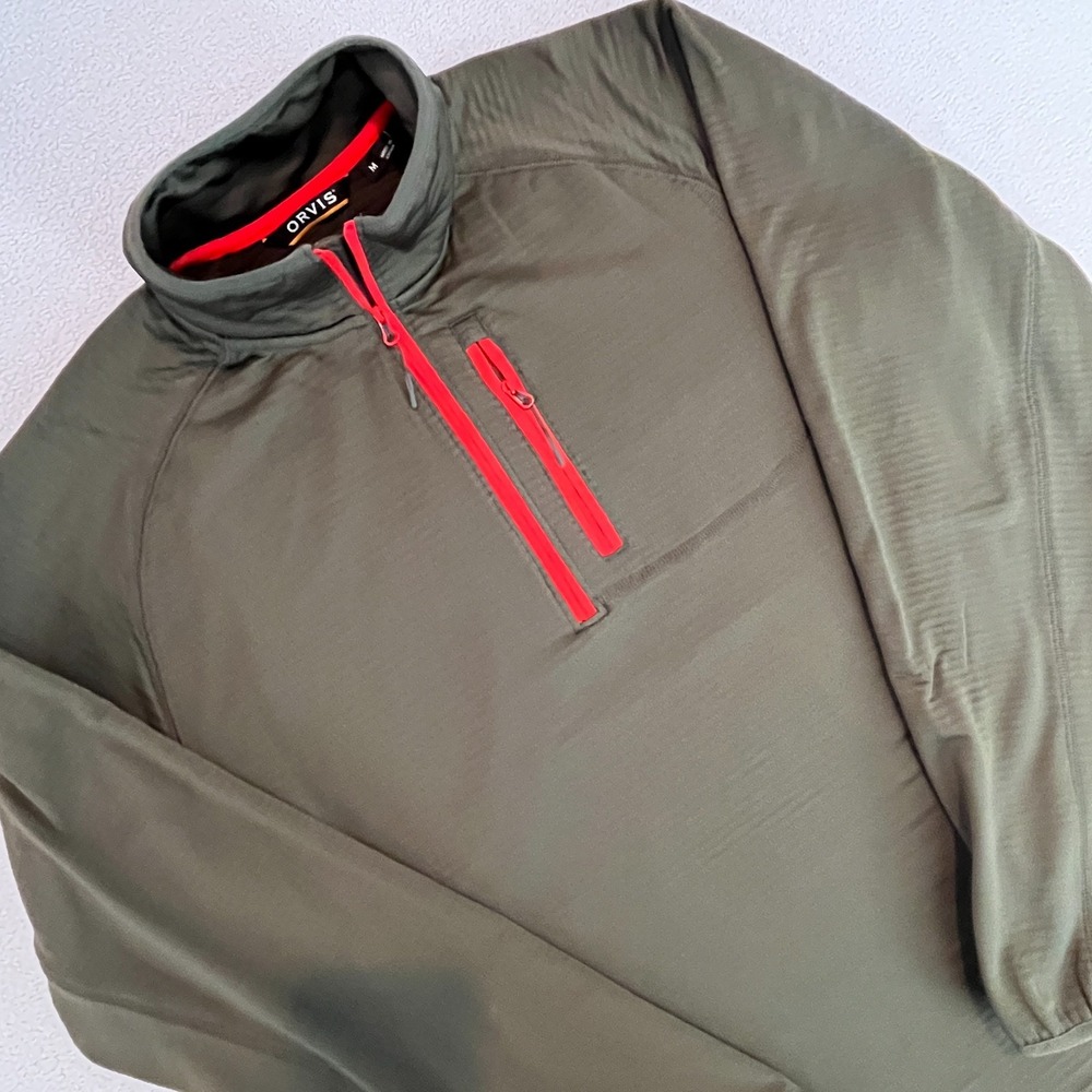 Orvis Men's Quarter Zip Pullover Size M Olive Green Fleece Fishing Athletic